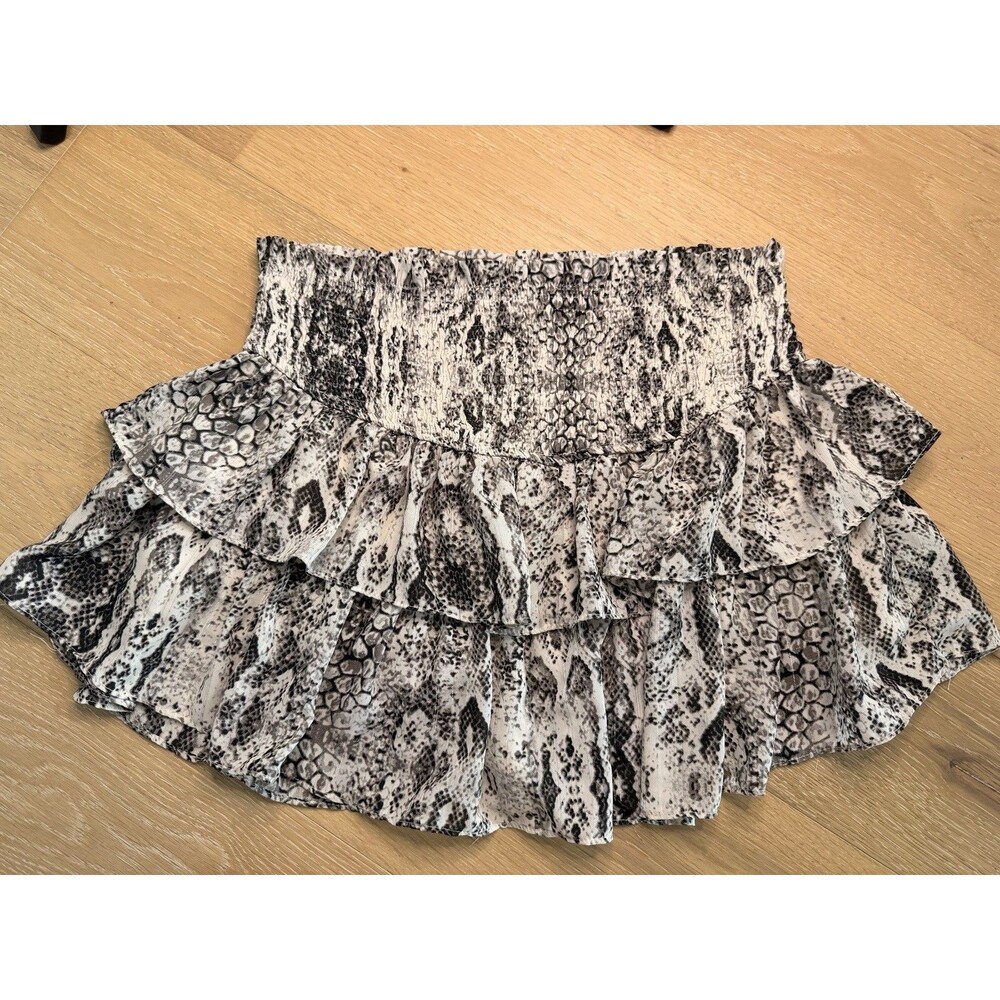 Mustard Seed Womens Snake Black Smocked Tiered Ruffle Mini Skirt Size Large L